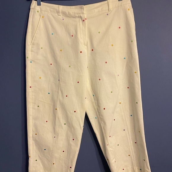 Women’s Colorful Textured Polkadot White Capri Pants by RL Richard Size 14. - Picture 3 of 10